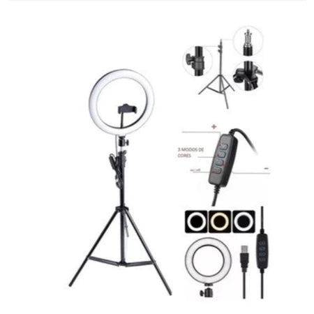 Ring Light Led Iluminador /12/ Polegadas Completo com Tripé 210cm