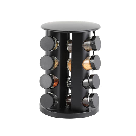 Belifou Porta Tempero Preto Giratorio Com 12 Potes Vidro Suporte Para Especiarias Giratório 360 Graus
