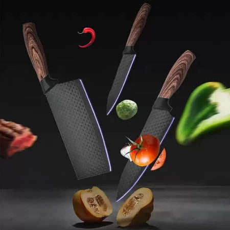 Conjunto De Facas Inox 6 Peças Anti aderente Com Cabo Reforçado Descascador E Tesoura Cozinha